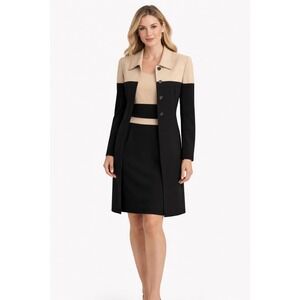 Dana Buchman Dress & Jacket 2-Piece Set Beige Navy Career Vintage Size 6